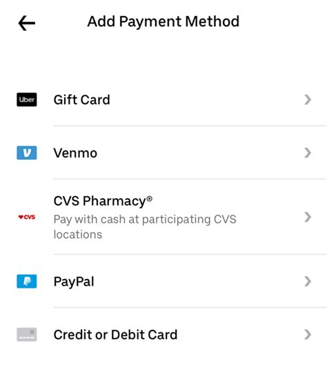 uber payment methods